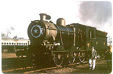 Locomotive parked at Lyallpur Railway Station c. 1949