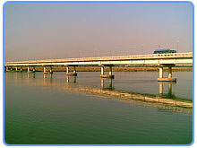 The River Jhelum below the bridge beside Jhelum City.